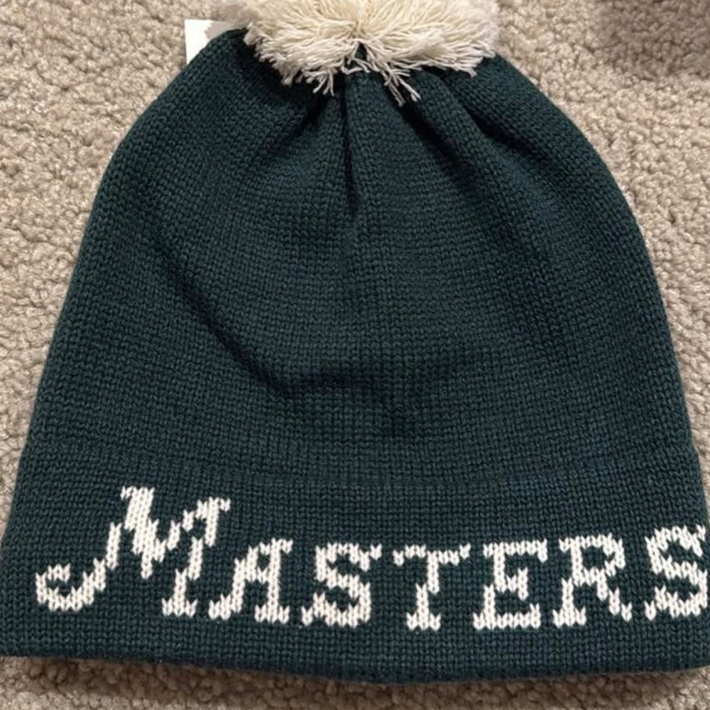 Masters Green and White Pom Beanie Hat